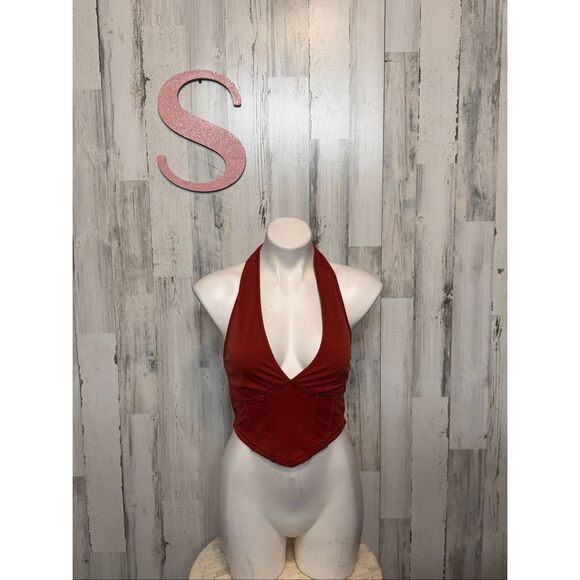 Rust Red Halter Crop Top | Backless Corset Style Tie Neck Top Size Small - Picture 1 of 6